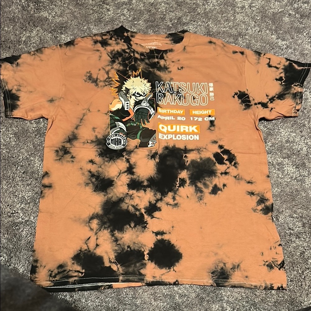 Anime Graphic Tie-Dye T-Shirt - Orange and Black